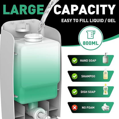 Commercial Soap Dispenser Wall Mount Manual Pump Hand Soap Dispenser 800ml Gel Liquid Hand Sanitizer Dispenser Self Adhesive for Home Bathroom (White)