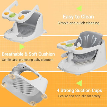 Baby Bath Seat for Babies 6 Months & Up, Bath Seats for Babies Sitting Up, Non-Slip, Comfortable Infant & Toddler Bath Seat for Newborns, Grey Baby Bath Chair
