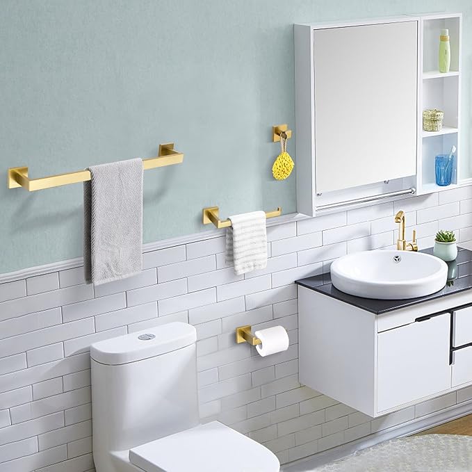 TURS 5-Pieces Bathroom Hardware Accessories Set Stainless Steel Brushed Gold Towel Bar Holder Sets, Wall Mounted,Q7LSJ-P5