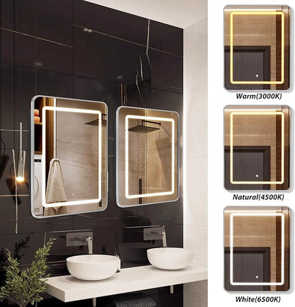 APRILSOUL 20X30 Inch Silver Bathroom Medicine Cabinet with Mirror, Recessed or Surface Lighted Medicine Cabinet with 3 Colors Temperature, Dimmable Light