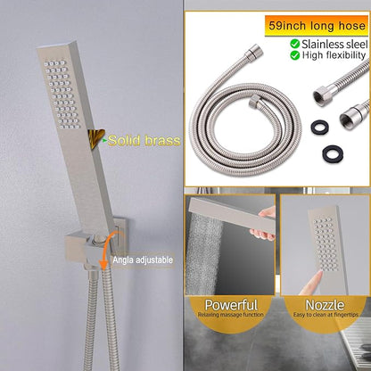 24x32 LED Dual Head Shower System 24"x32" Ceiling Mount Shower Head Thermostatic Shower System Rainfall Shower Set with 6 Inches Shower Head and 6 Body Jets High Pressure Shower Handheld