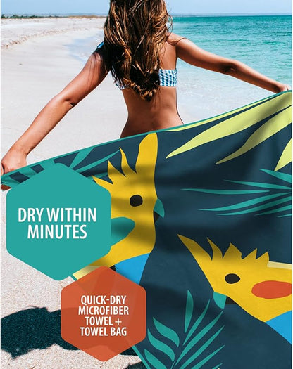 VENTURE 4TH Microfiber Beach Towel: Quick-Dry, Compact, Sand-Free, Absorbent, Sandproof and Lightweight - Perfect for Camping, Beach, and Roadtrips (Navy Cockatoo Design | 35x78 inches)
