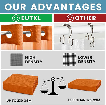 Burnt Orange No Hook Shower Curtain with Snap in Liner,230GSM Waffle Weave Shower Curtains for Bathroom,71W x 74H