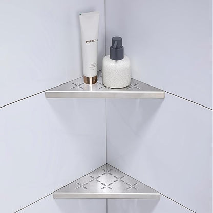 8" Corner Shower Shelf, 2-Pack Shower Shelves SUS304 Stainless Steel Bathroom Shelves for Tile Walls, Recessed Corner Shelf Organizer Rack, No Drilling (Brushed)