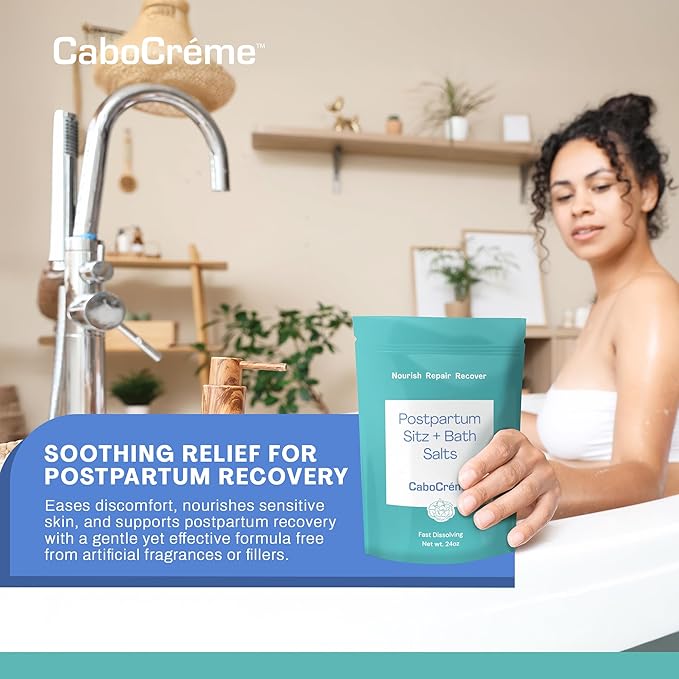 CaboCréme Postpartum Sitz + Bath Salts – 24oz – Postpartum Bath Soak for Perineal Care, Healing Tears, Swelling & Hemorrhoids – Dead Sea Salt with Magnesium – OB-GYN Created Recovery Essential