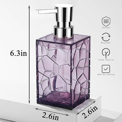 Hand Soap Dispenser, Clear Acrylic Plastic Liquid Pump Bottles Refillable Lotion Dispenser for Bathroom Decor Kitchen College Dorm, Purple 2 Pack