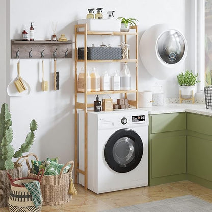 AMBIRD Over The Toilet Storage, 3-Tier Bathroom Organizer Over Toilet with Sturdy Bamboo Shelves,Multifunctional Toilet Shelf,Easy to Assemble and Saver Space, 25 * 10 * 64 Inches (Original Color)