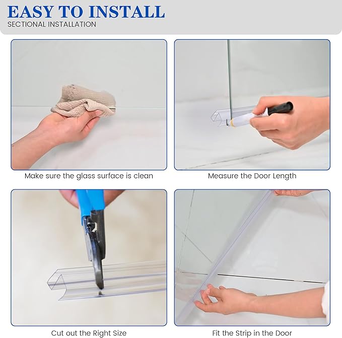 Bathroom Framless Shower Glass Door Bottom Seal Strip, 2PCS 36 Inch Long PVC Clear Seal Strips for 5/16"(8MM) Glass Door, to Stop Water Leakage