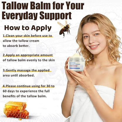 Beef Tallow for Skin, Natural Beef Tallow for Face, 100% Organic Grass Fed Finished Whipped Tallow and Honey Balm, Tallow Cream for Skin Care, Tallow Face Moisturizer Body Lotion