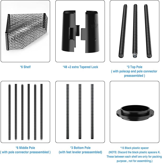 Black 6 Tier NSF Metal Pentagonal Corner Wire Shelving Units, 600lbs Storage Rack with Feet for Kitchen, Utility Room, Warehouse, 72" H x 20" L x 20" W
