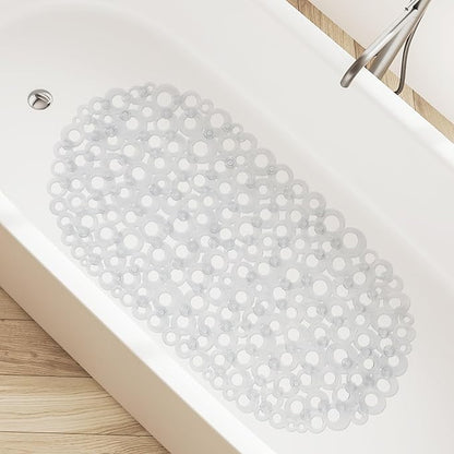 WELTRXE Oval Bathtub Mat Non Slip, Clear Bubbles Bath Mats for Tub, Shower Mat with Drain Holes, Suction Cups, Machine Washable Bath Tub Mat, BPA, Latex, Phthalate Free for Bathroom, 27 x 14 Inch