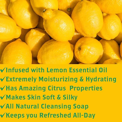 Olivia Care Lemon Bar Soap 3 Pack Natural, Organic - Infused with Amazing Citrus Lemon Essential Oil - Clean Energize Mind Body.- Moisturize, Hydrate - Makes Skin Soft & Silky - 3 X 5 OZ
