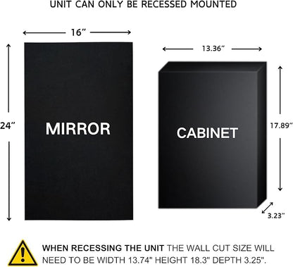 TEHOME Chrome Recessed Bathroom Medicine Cabinet with Mirror Squared Cornered Rectangle Metal Framed Medicine Cabinet with Beveled Mirror 16x24''