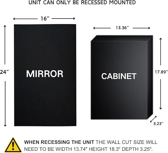 TEHOME Brush Nickel Metal Framed Recessed Bathroom Medicine Cabinet with Mirror Rectangle Tilting Beveled Vanity Mirrors for Wall 16 x 24 inches