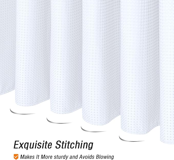 Gibelle Long Shower Curtain 72 x 78, Tall Waffle Weave Textured Fabric Shower Curtain for Bathroom, Water Repellent, Machine Washable, White