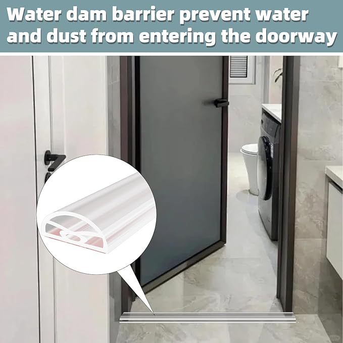 39Inch New Shower Threshold Water Dam Barrier,Collapsible Self-Adhesive Silicone Shower Water Guard for Bathroom Bathtub and Kitchen,Shower Water Blocker Suitable for Wheelchair Acces(Transparent)