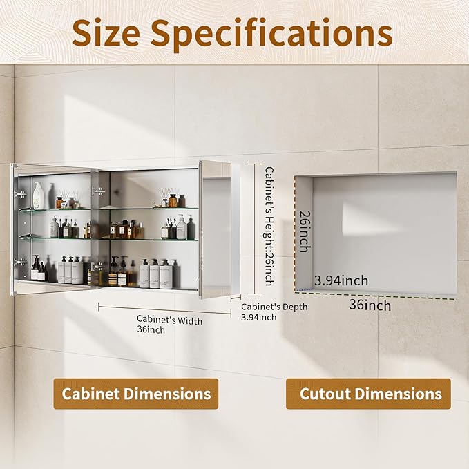 BEAUTYPEAK 36 x 26 Inch Medicine Cabinet with Mirror, Wall Mounted Bathroom Mirror Cabinet, Medicine Cabinet Mirror with Storage & Adjustable Shelves