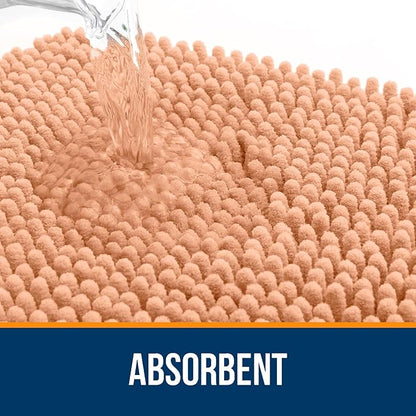OLANLY Bathroom Rugs 30x20, Extra Soft Absorbent Chenille Bath Rugs, Rubber Backing Quick Dry, Machine Washable Bath Mats for Bathroom Floor, Tub and Shower, Home Decor Accessories, Peach