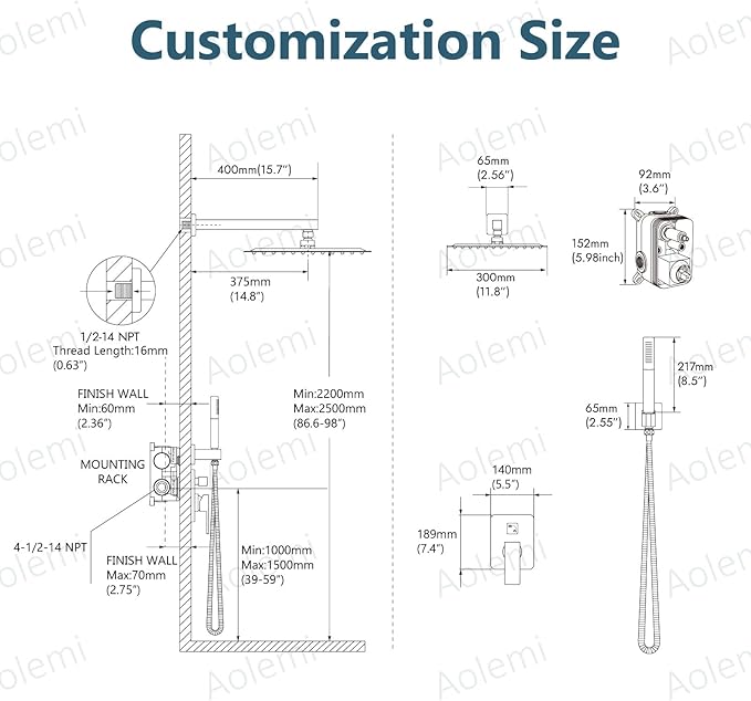 Aolemi Shower Faucet Set, High Pressure Shower System with 2-in-1 Handheld Sprayer, Wall Mount Fixture Combo with Rough-in Valve, 12 Inch Shower Head, Polish Chrome