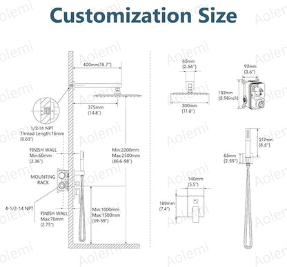 Aolemi Shower Faucet Set, High Pressure Shower System with 2-in-1 Handheld Sprayer, Wall Mount Fixture Combo with Rough-in Valve, 12 Inch Shower Head, Polish Chrome