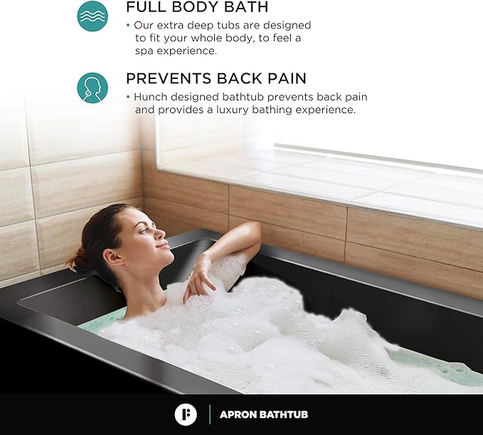 Fine Fixtures Acrylic, Fiberglass Alcove Soaking Bathtub with Integral Apron Front - Drain Included (54" x 30", Left Hand, Black)