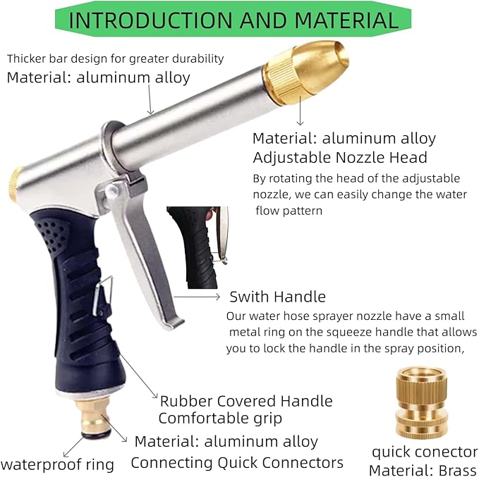 Upgrade Garden Hose Nozzle Sprayer, Adjustable High Pressure Water Hose Nozzle, Metal Hose Attachment for Car Washing, Cleaning, Watering Plants, Showering Pets