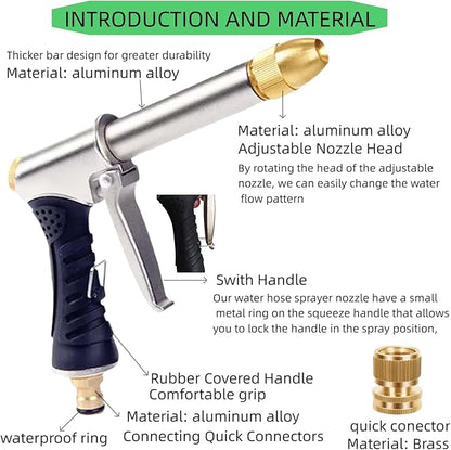Upgrade Garden Hose Nozzle Sprayer, Adjustable High Pressure Water Hose Nozzle, Metal Hose Attachment for Car Washing, Cleaning, Watering Plants, Showering Pets