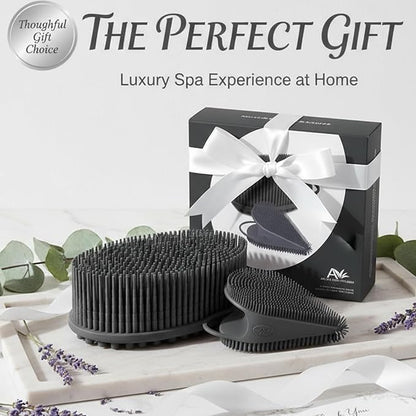 Silver Infused Body Face Scrubber Set - 2 Pack Premium Shower Brush Kit - Avilana Advanced Material Bath Loofah Alternative Complete Skincare System - Luxury Gift Set Women Men