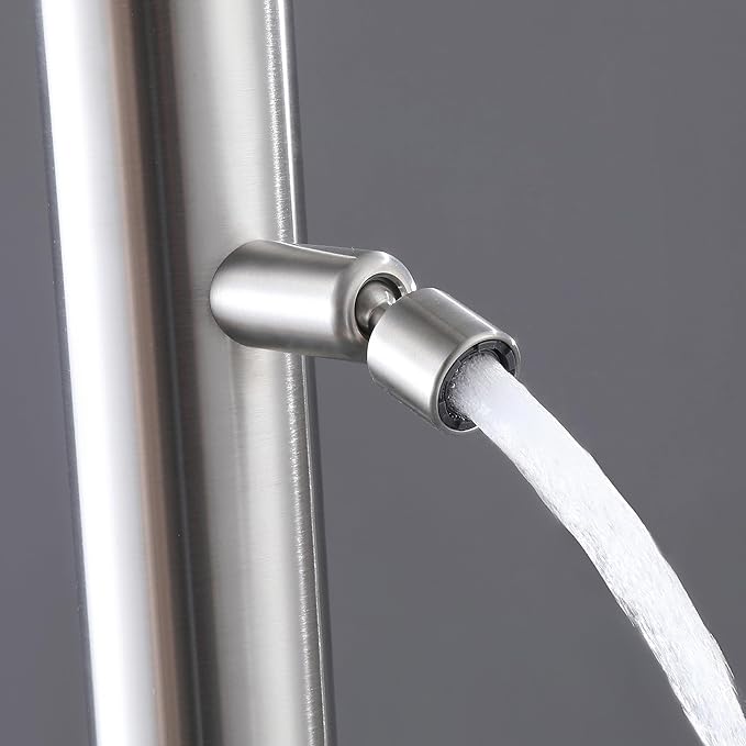 Kelica 316 Marin-Grade Outdoor Shower Fixture for Backyard Garden Beach Poolside, Free Standing Outside Shower Faucet Rain Shower Head & Foot Rinse, Brushed Nickel