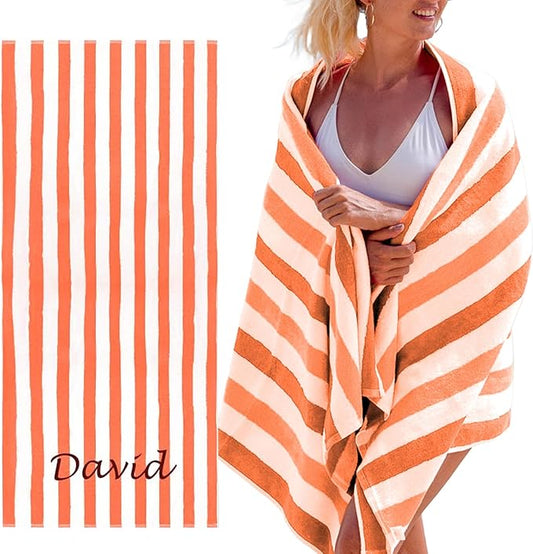 Personalized Passion Beach Towels for Adults - Custom Pool Towels with Name - Highly Absorbent Cotton - Striped Design for Women & Men - Large 70x30 Bath Sheet for Hotel, Swim & Camping - Coral