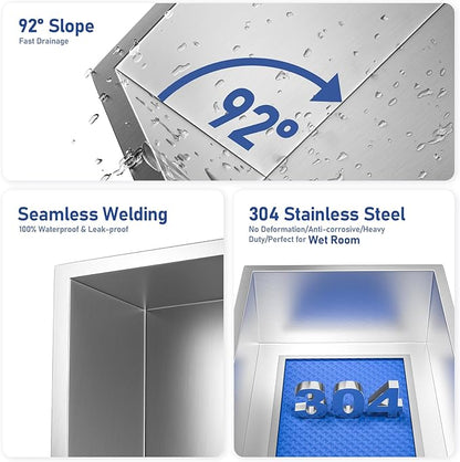 Stainless Steel Shower Niche 18" X 12" Brushed No Tile Needed Niche Shower Recessed Wall Horizontal Niches for Bathroom Storage Over Mount Installation