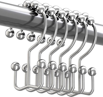 Titanker Shower Curtain Hooks Rings, Rust-Resistant Metal Double Glide Shower Hooks for Bathroom Shower Rods Curtains, Set of 12 Hooks - Chrome