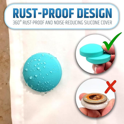 Powerful Anti-Billowing Magnetic Shower Curtain Weights for Splash-Free Bath Experience - 360° Silicone Wrapped - Will Never Rust - Heavy Magnets Prevent Curtain Liners from Blowing | 4 Pairs | Green