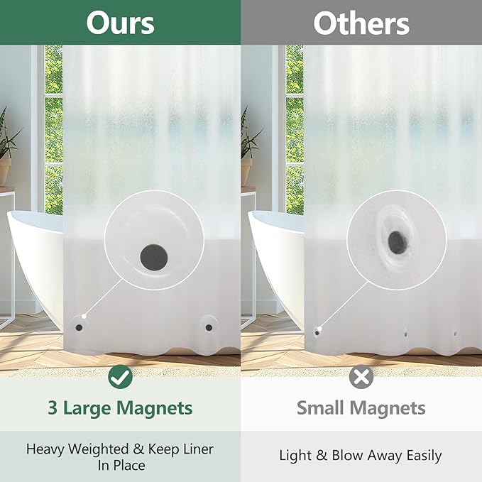 Waterproof Frosted Shower Curtain Liner 108 inches Wide, Bpa-Free EVA Shower Liner with 3 Extra-Large Magnets, 108''W x 72''L Plastic Shower Curtain 3D Silk Translucent for Bathroom Privacy