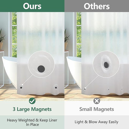 Waterproof Frosted Shower Curtain Liner Extra Tall 72 x 90 Inch, Bpa-Free EVA Shower Liner with 3 Extra-Large Magnets, 3D Silk Plastic Bathroom Shower Curtain Long Translucent for Privacy
