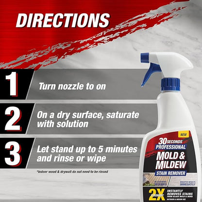 30 SECONDS Pro Mold and Mildew Stain Remover | Scrub Free | Brighter Results Instantly | Ready To Use | 32 Fl. Oz. (2 PACK)