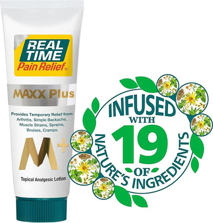 Real Time Pain Relief MAXX Plus - 3oz Tube | Intensive Formula with 19 Natural Ingredients Including Hemp Oil | Fast-Acting Relief for Muscle Pain, Arthritis, Backaches, and More