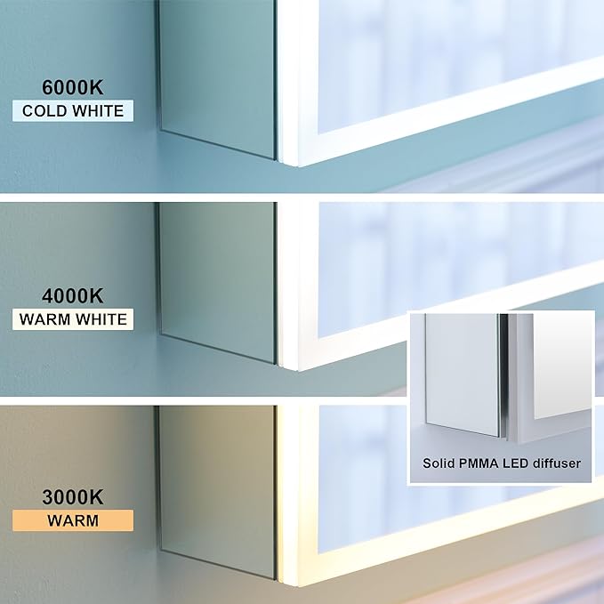 WELLFOR 24" X 30" Medicine Cabinet With Lights, 3X Magnification, Anti-Fog Mirrored Cabinet, Bathroom Vanity With Outlets & USB Ports, Right Opening Door