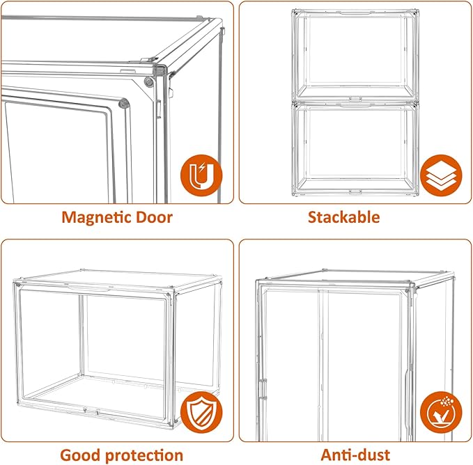3Pack Extra Large 17.7"X13"X13" Clear Acrylic Organizer Box Display Case, Plastic Holder with Magnetic Door for Figures, Books, Handbags, Purses, Boots