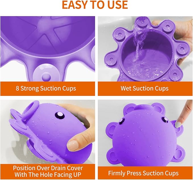 Bathtub Overflow Drain Cover - Tub Soak Bath Cover, Adds Inches of Water for Deeper Bath (Purple)