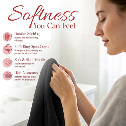 RIVERSIDE 12 Pack Washcloths - 12x12 Inches, 400 GSM, 100% Ring-Spun Cotton - Soft, Absorbent & Durable Face and Body Towels - for Bathroom, Spa, Gym, Makeup Removal & Everyday Use - Black