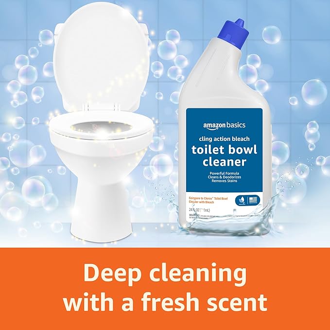 Amazon Basics Toilet Bowl Cleaner with Cling Action Formula, Bleach, Fresh Scent, 24 Fl Oz, Pack of 1