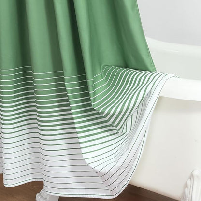 90 Inch Green Shower Curtain, Extra Long Sage Green and White Gradient Horizontal Stripe Waterproof Polyester Shower Curtains for Bathroom, 72x90 Inches