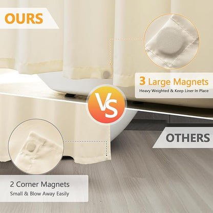 Waterproof Fabric Shower Curtain Liner with 3 Weighted Magnets, 72 x 84 inch Extra Long Cream Cloth Shower Liner Machine Washable, Hotel Quality Lightweight Tall Shower Curtain for Bathroom