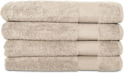 Hencely Premium Bath Towel Set of 4-28x 58 inches Soft Turkish Cotton Absorbent and Quick Dry Large Bathroom Towels Ideal for Home, Hotel, Spa, and Gym - Beige