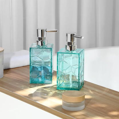 Hand Soap Dispenser, Clear Acrylic Plastic Liquid Pump Bottles Refillable Lotion Dispenser for Bathroom Decor Kitchen College Dorm, Teal