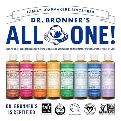 Dr. Bronner's - Pure-Castile Liquid Soap (Rose, 8 ounce) - Made with Organic Oils, 18-in-1 Uses: Face, Body, Hair, Laundry, Pets and Dishes, Concentrated, Vegan, Non-GMO