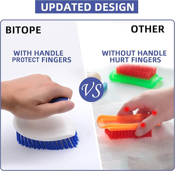 BITOPE 2 Pack Deep Cleaning Brush Set, Scrub Brush with Comfort Grip, Stiff Bristles Cleaner Scrubber for Kitchen, Sink, Bathroom, Shower Floor-Blue&White