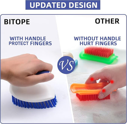 BITOPE 2 Pack Deep Cleaning Brush Set, Scrub Brush with Comfort Grip, Stiff Bristles Cleaner Scrubber for Kitchen, Sink, Bathroom, Shower Floor-Blue&White