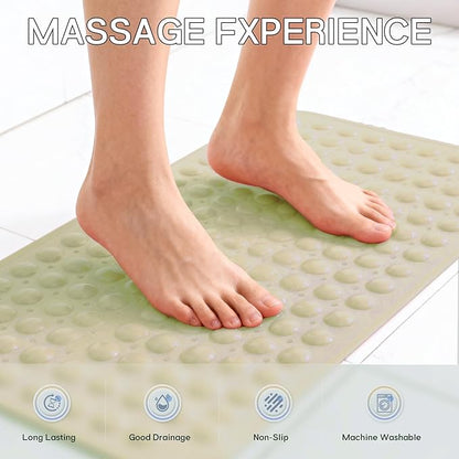 Anti-Slip Bathtub Shower mat, 27.5×14.5（Approximately 70×37cm） inch Soft Oversized Machine Washable Non-Slip Bathtub mat with Drainage Holes, Bathroom Floor Suction Cup.（1-Opaque Khaki）